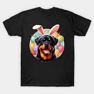 Rottweiler with Bunny Ears Celebrates Easter Joyfully T-Shirt